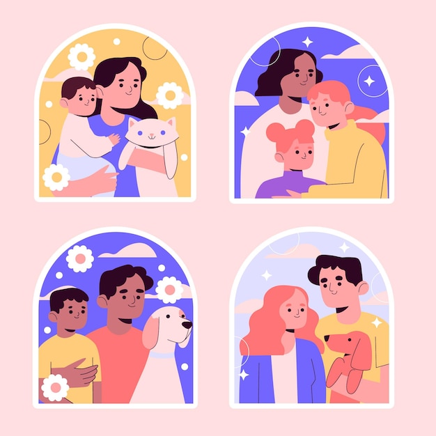 Free vector naive family sticker set