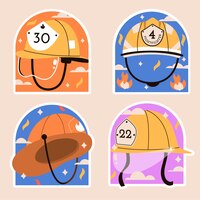Naive firefighters hat illustration set
