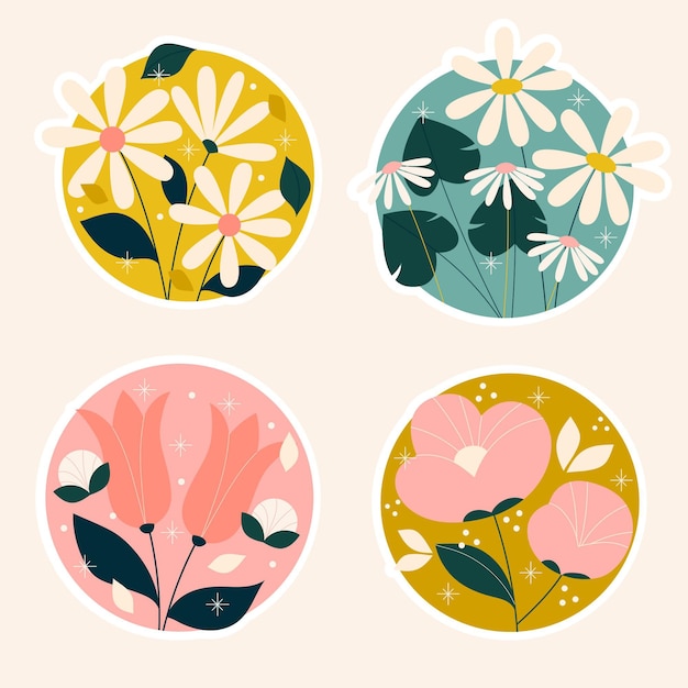 순진한 꽃과 식물 스티커 컬렉션