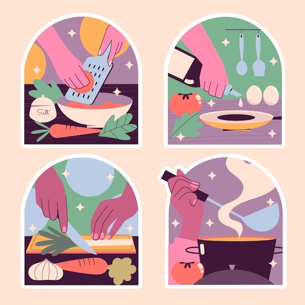 Бесплатное векторное изображение Набор иллюстраций наивной еды
