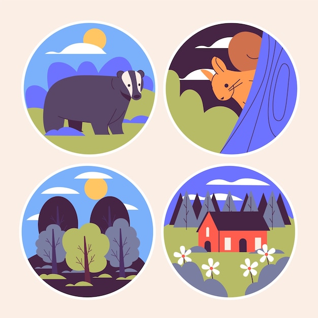 Free vector naive forest  stickers set