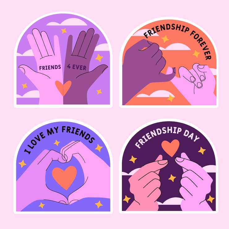 Free Vector naive friendship stickers set