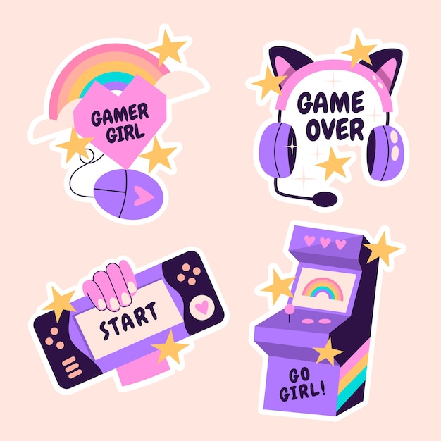 Free vector naive gamer girl sticker collection