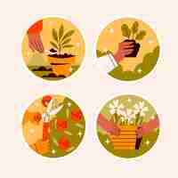 Free vector naive gardening stickers collection