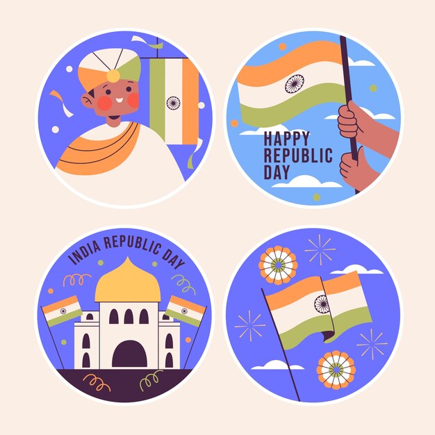 Free vector naive india republic day stickers collection