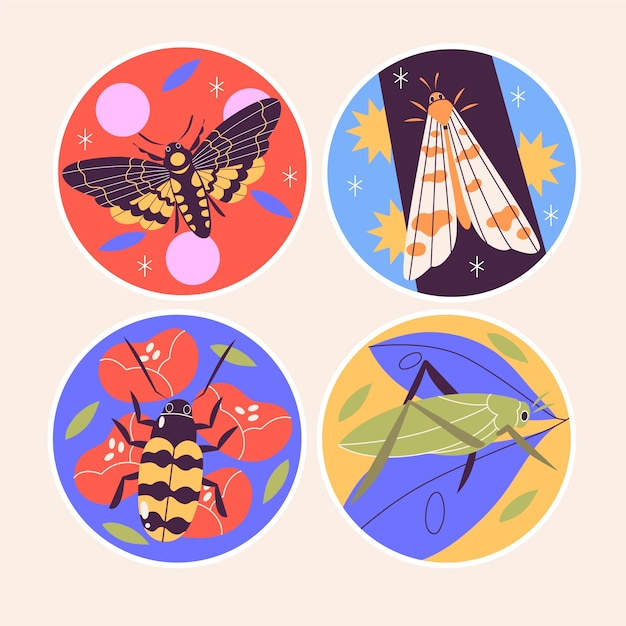 Free vector naive insects and bugs stickers collection