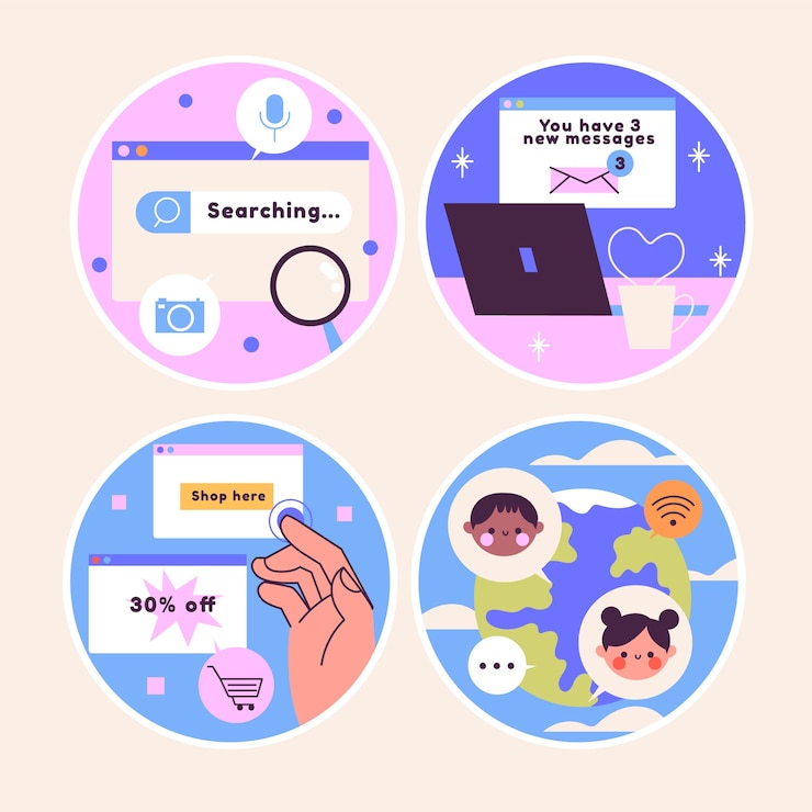Free Vector naive internet stickers collection