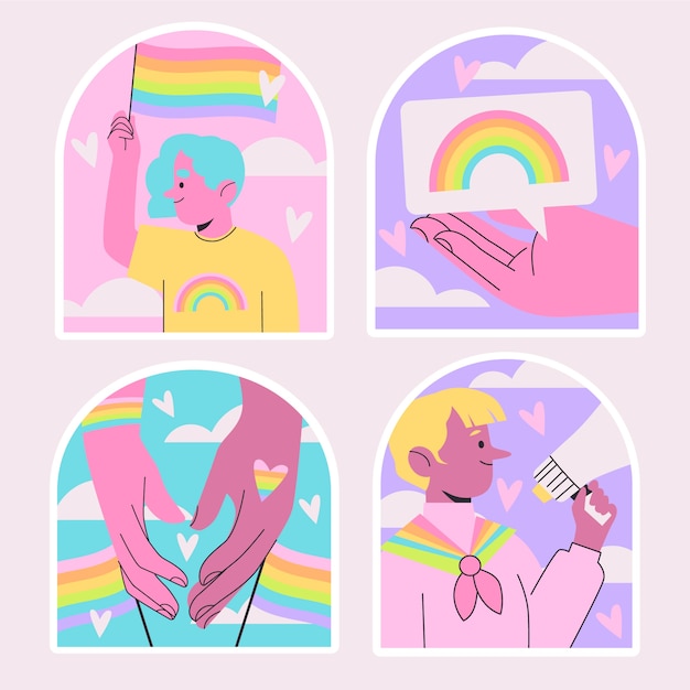 Free vector naive lgbt stickers set