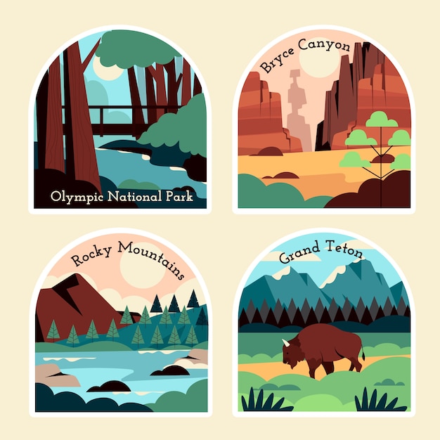 Free vector naive national park stickers collection