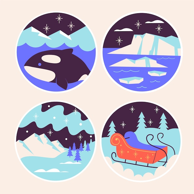 Free vector naive north pole stickers collection