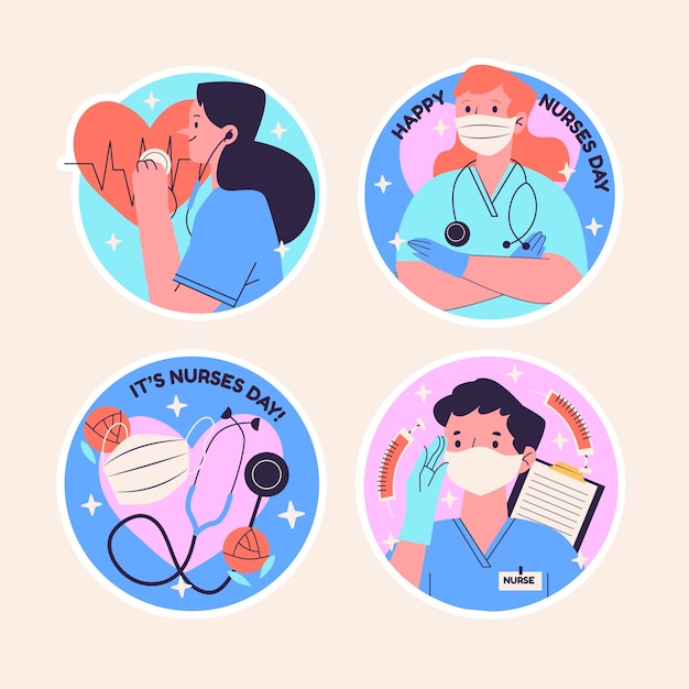 Free vector naive nurses day stickers collection