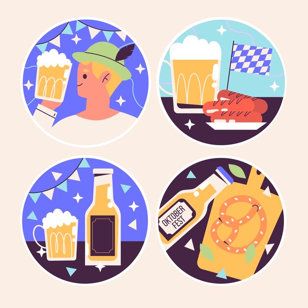 Free Vector naive oktoberfest stickers collection
