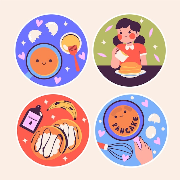 Free vector naive pancake day stickers collection