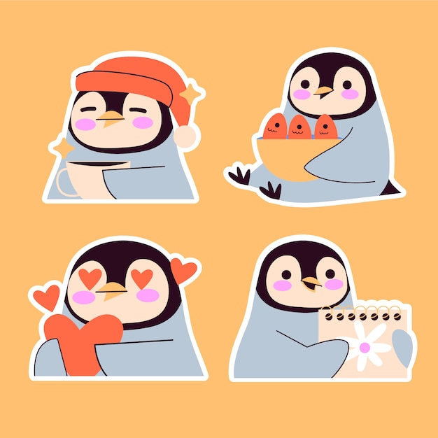 Free vector naive penguin stickers collection