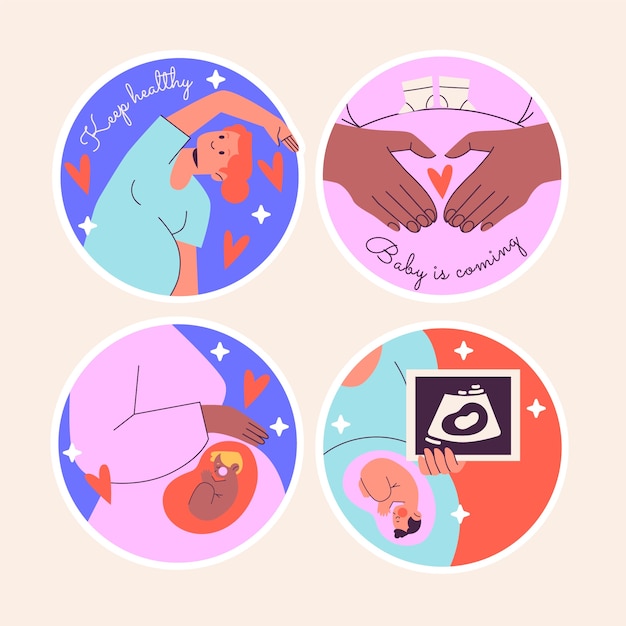 Бесплатное векторное изображение Наивная коллекция наклеек на беременность