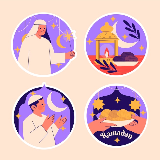 Free vector naive ramadan stickers collection