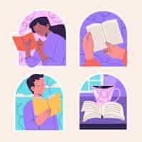 Free vector naive reading stickers collection