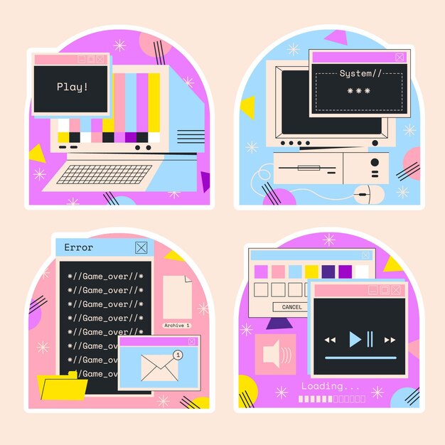 Naive retro internet and computer stickers