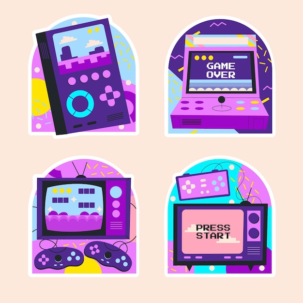 Free vector naive retro videogames stickers