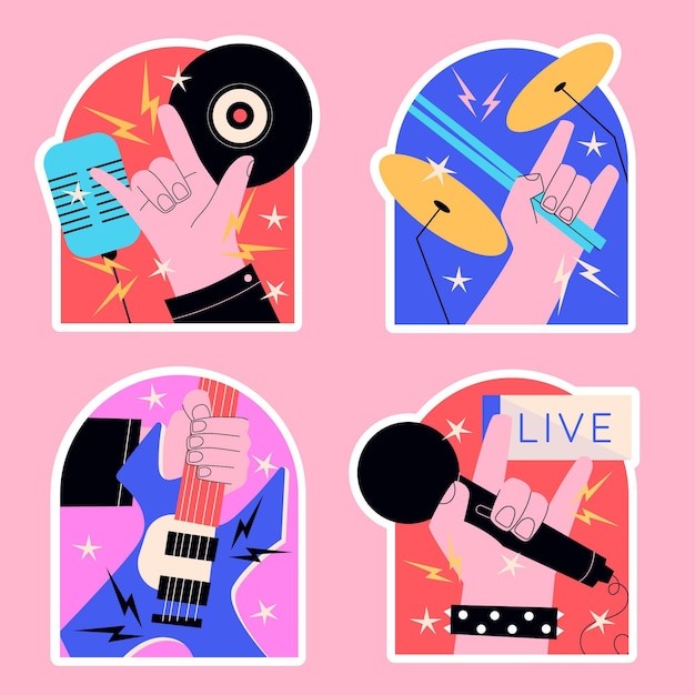 Free vector naive rock star and live music stickers