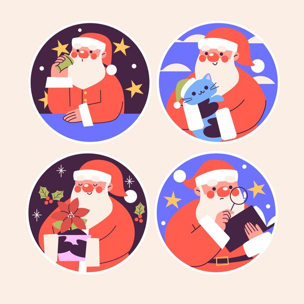 naive santa claus stickers collection