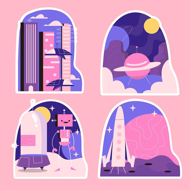 Naive science fiction stickers collection