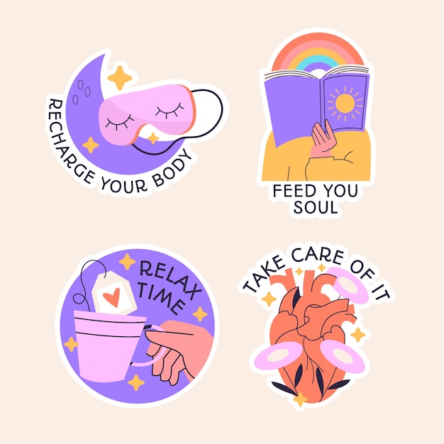 Free vector naive self-care stickers collection