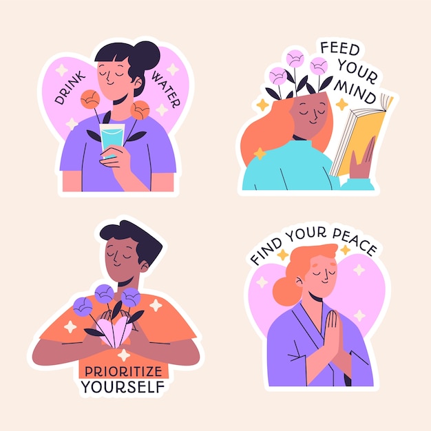 Free vector naive self-care stickers collection