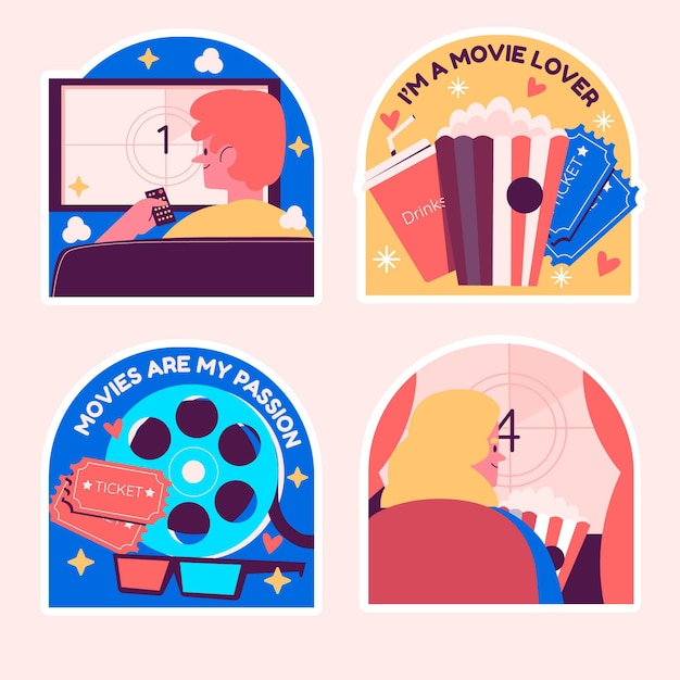 Free vector naive set of movies lover stickers