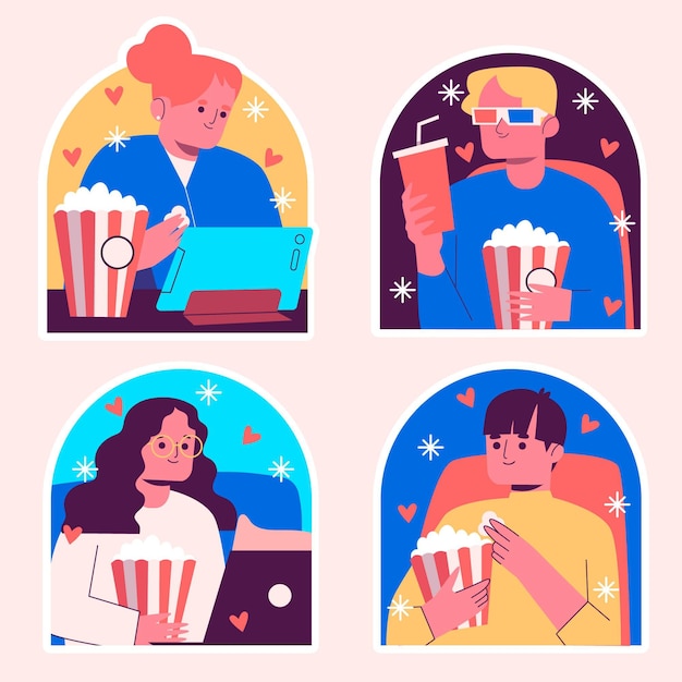 Free vector naive set of movies lover stickers