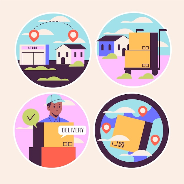 Free vector naive shipping and delivery stickers collection