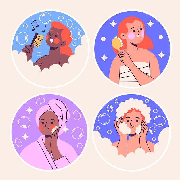 Free vector naive shower stickers collection