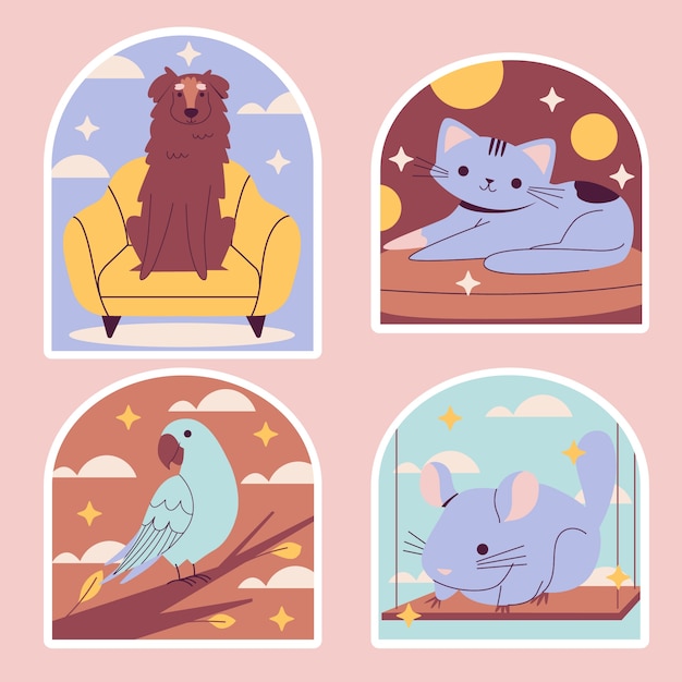 Free vector naive style pet stickers illustration