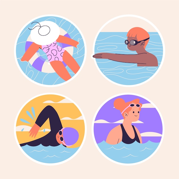 Free vector naive swimming stickers collection