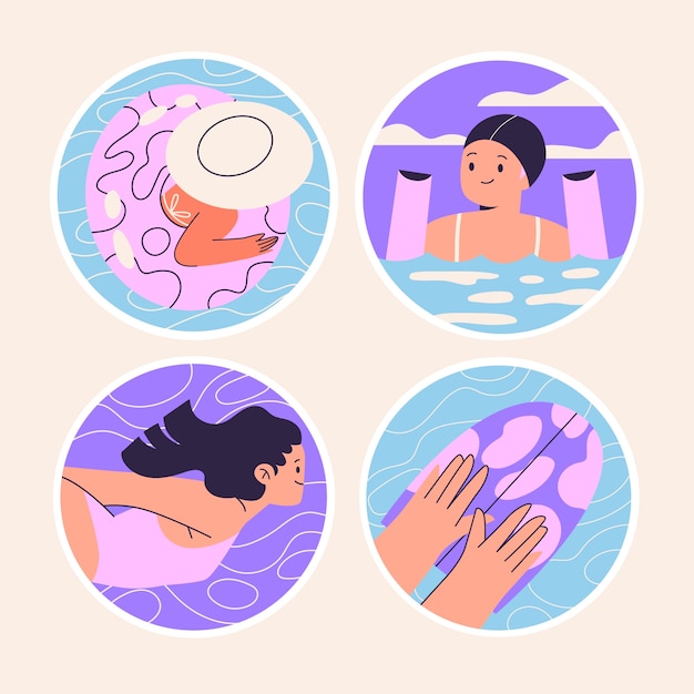 Free vector naive swimming stickers collection