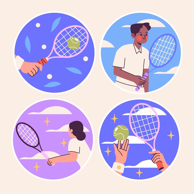 무료 벡터 순진한 테니스 스티커 컬렉션