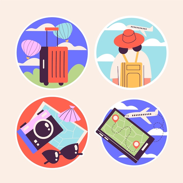 Free vector naive tourism stickers collection