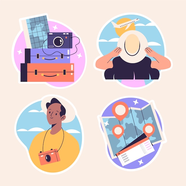 Free vector naive travel sticker collection