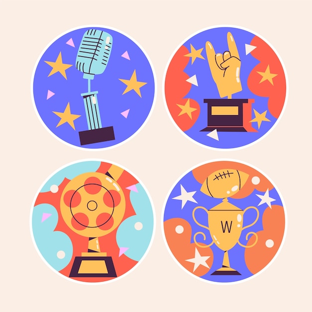 Free vector naive trophies and awards stickers collection