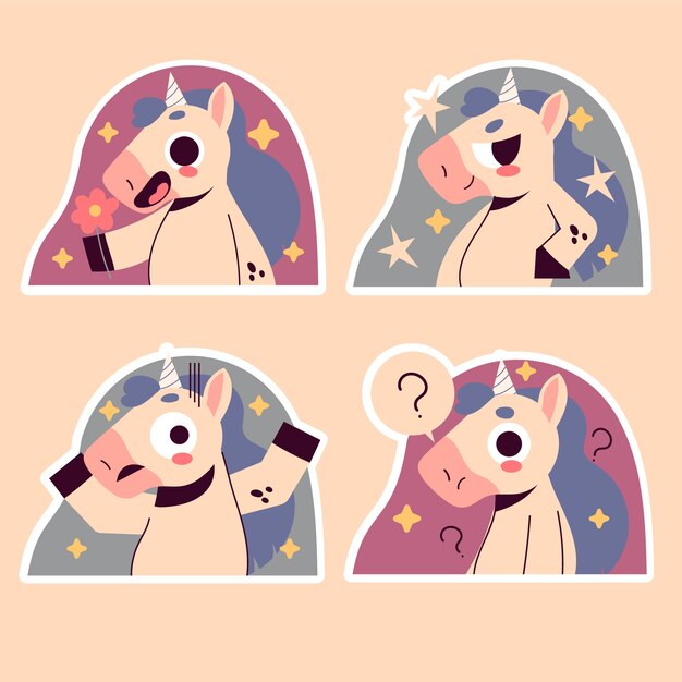 Free vector naive unicorn stickers collection