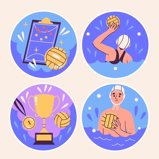 Free vector naive water polo stickers collection