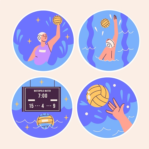 Free vector naive water polo stickers collection