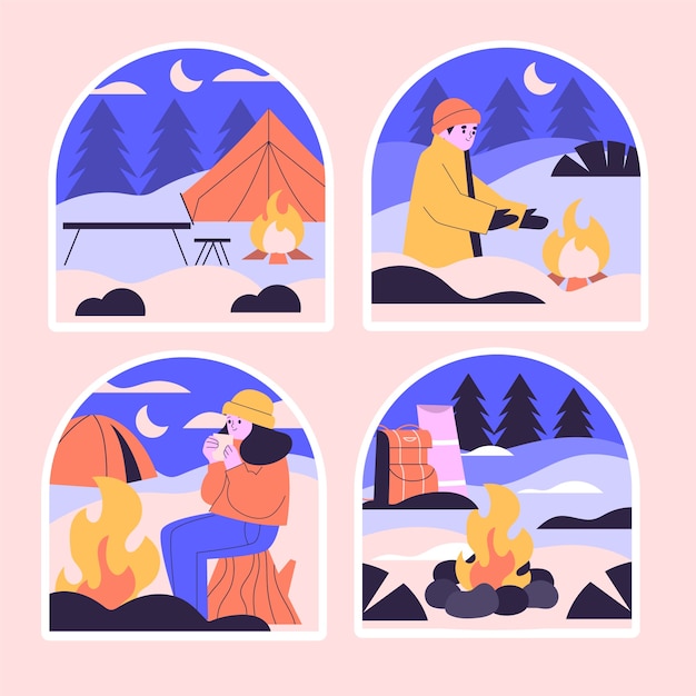 Free vector naive winter camp stickers collection