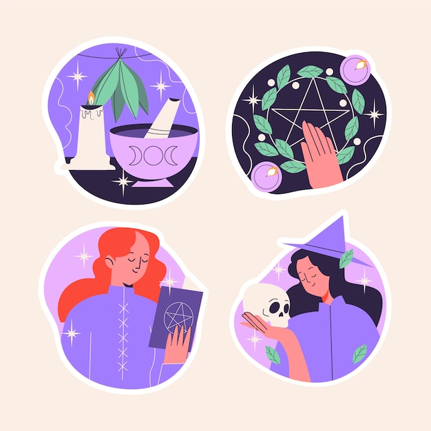 Free vector naive witchcraft stickers collection