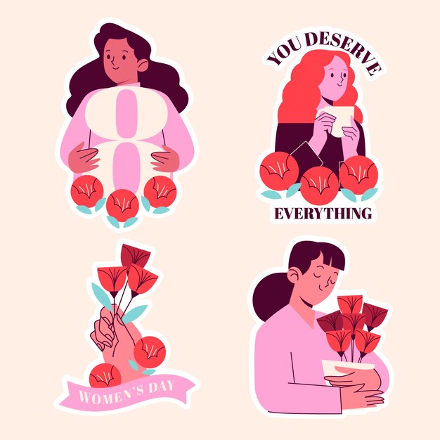 Free Vector naive women's day stickers  set