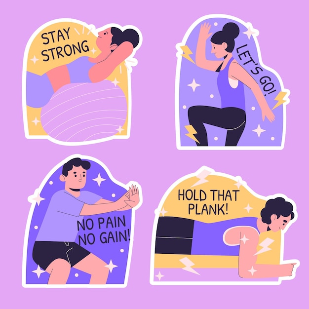 Free vector naive workout stickers illustration collection