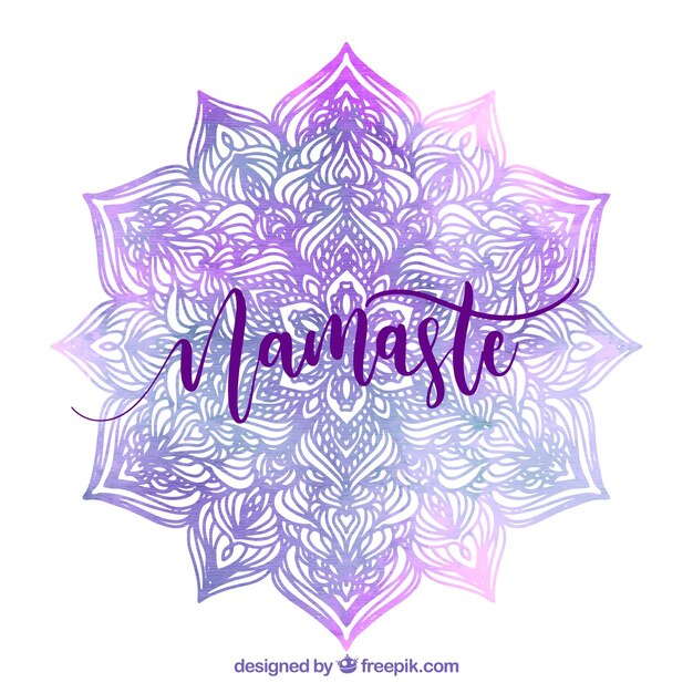 Namaste background with purple watercolor mandala