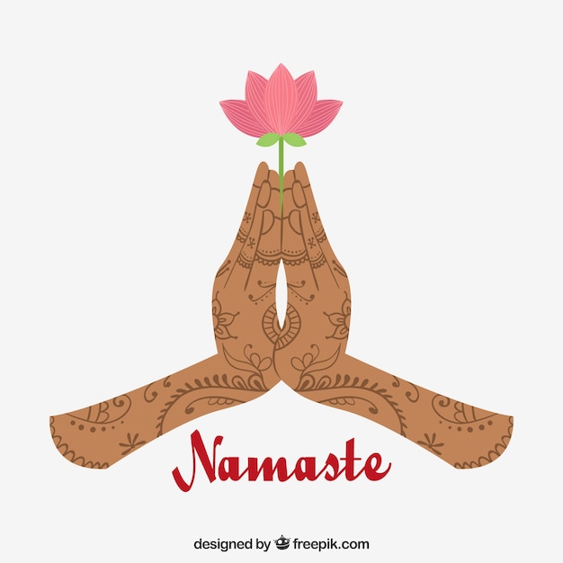 Namaste gesture holding flower