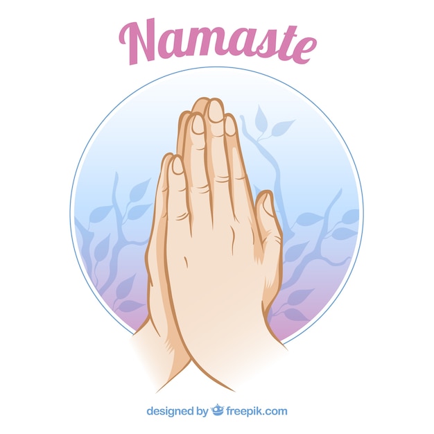 Namaste gesture and leaves