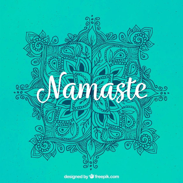 Free vector namaste green background with hand drawn mandala